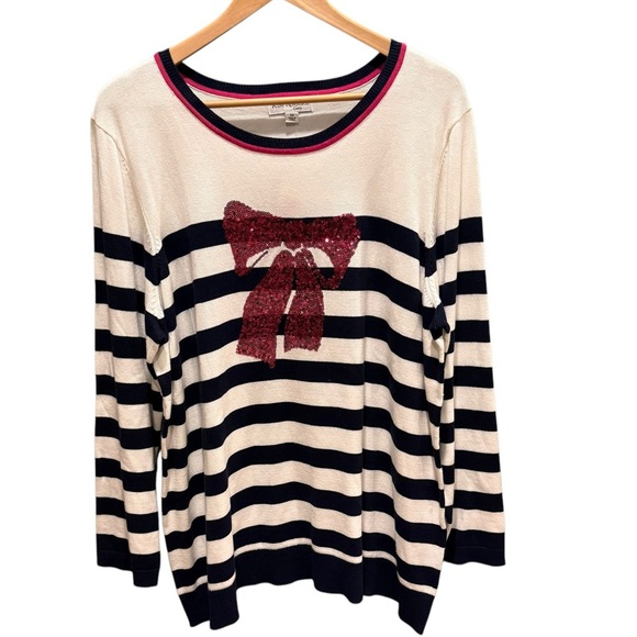 Kim Rogers Womens Intarsia Sweater Pink Sequin Bow Womans Plus 2X Casual Wear - Picture 2 of 11